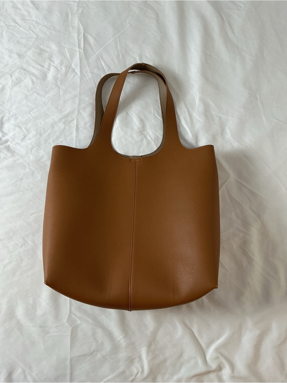 Madison West Cognac Brown Vegan Leather Tote Bag with Pouch